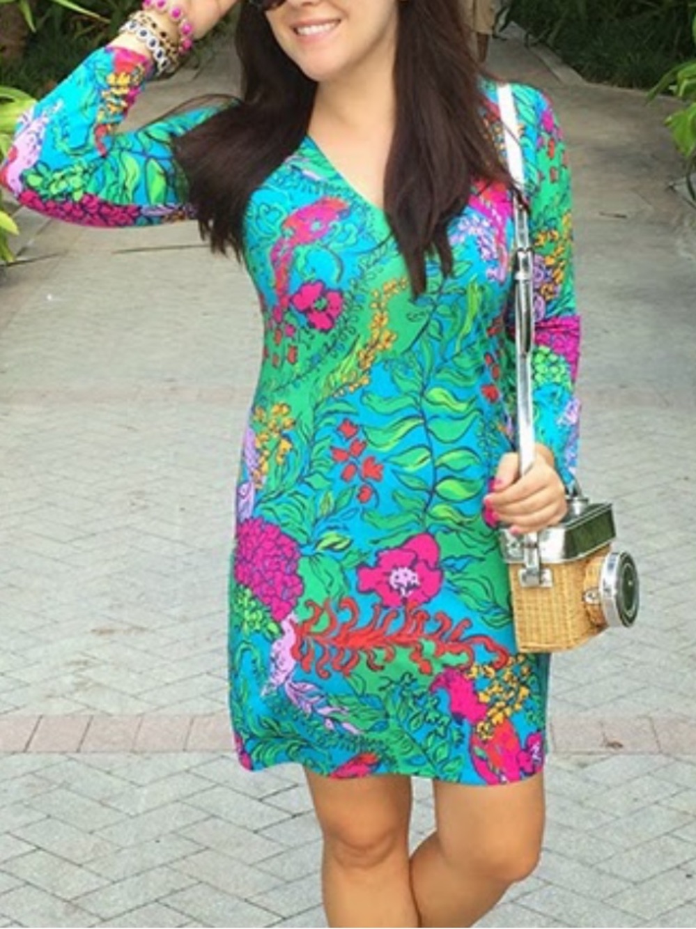 Lilly Pulitzer Turquoise Floral V-Neck Mini Dress